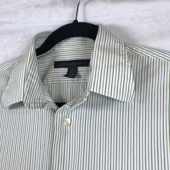 Express Design Studio Shirt Mens Medium Green Striped Modern Fit Stretch Preppy - Picture 5 of 13
